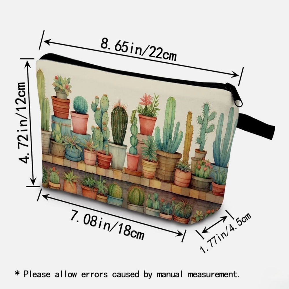 NWT Small Cactus Print Cosmetic Makeup Organizer Bag with Zipper - Picture 4 of 4